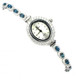 Часы из серебра 925 с натуральными топазами лондон и фианитами, белое родирование