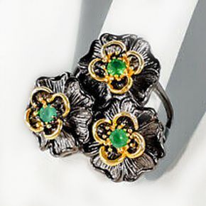 Авторское кольцо из серебра 925 с натуральным зеленым ониксом и двухтоновым родированием