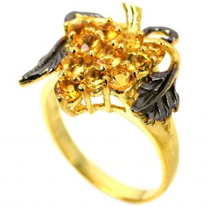 Кольцо из серебра 925 с натуральными цитринами, позолота желтое золото и оттеночное черное родирование