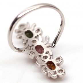 Кольцо из серебра 925 с натуральными  цветными турмалинами и белым родированием