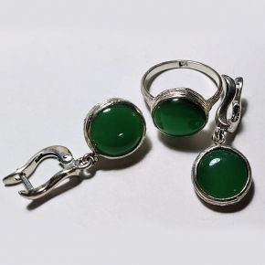 Авторский гарнитур из серебра 925 с натуральными зелеными агатами кабошонами