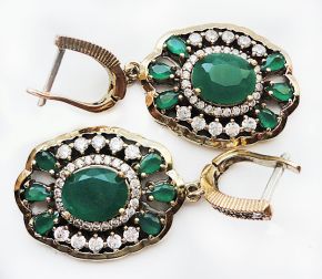 Серебро-бронзовые серьги с зелеными агатами"Великолепный Век"MSS-044