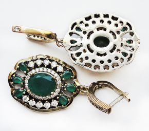 Серебро-бронзовые серьги с зелеными агатами"Великолепный Век"MSS-044