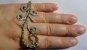 Мультикольцо для 4 пальцев из серебра 925  с натуральными  цитринами и фианитами