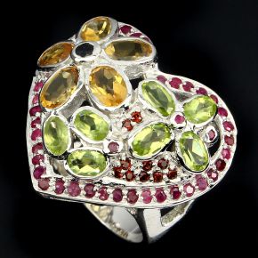 Кольцо из серебра 925 с натуральными цитринами и самоцветами