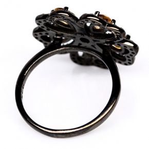 Кольцо из серебра 925 с натуральными цитринами фианитами и чёрным родированием