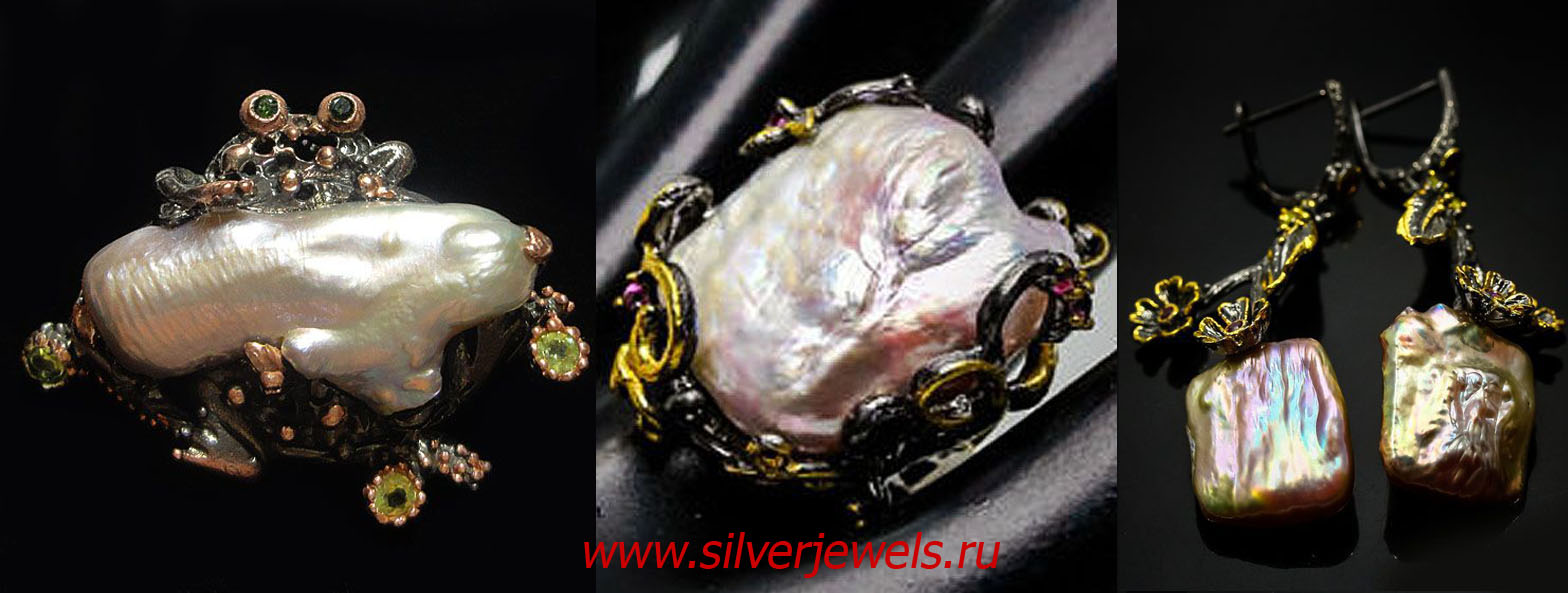 серебряные украшения silverjewels.ru ручная работа, жемчуг барокко