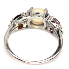 Кольцо серебро 925 с натуральными цветными турмалинами и фианитами, белым родием