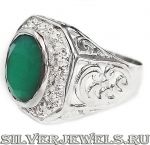 Серебряное кольцо с природным зеленым агатом